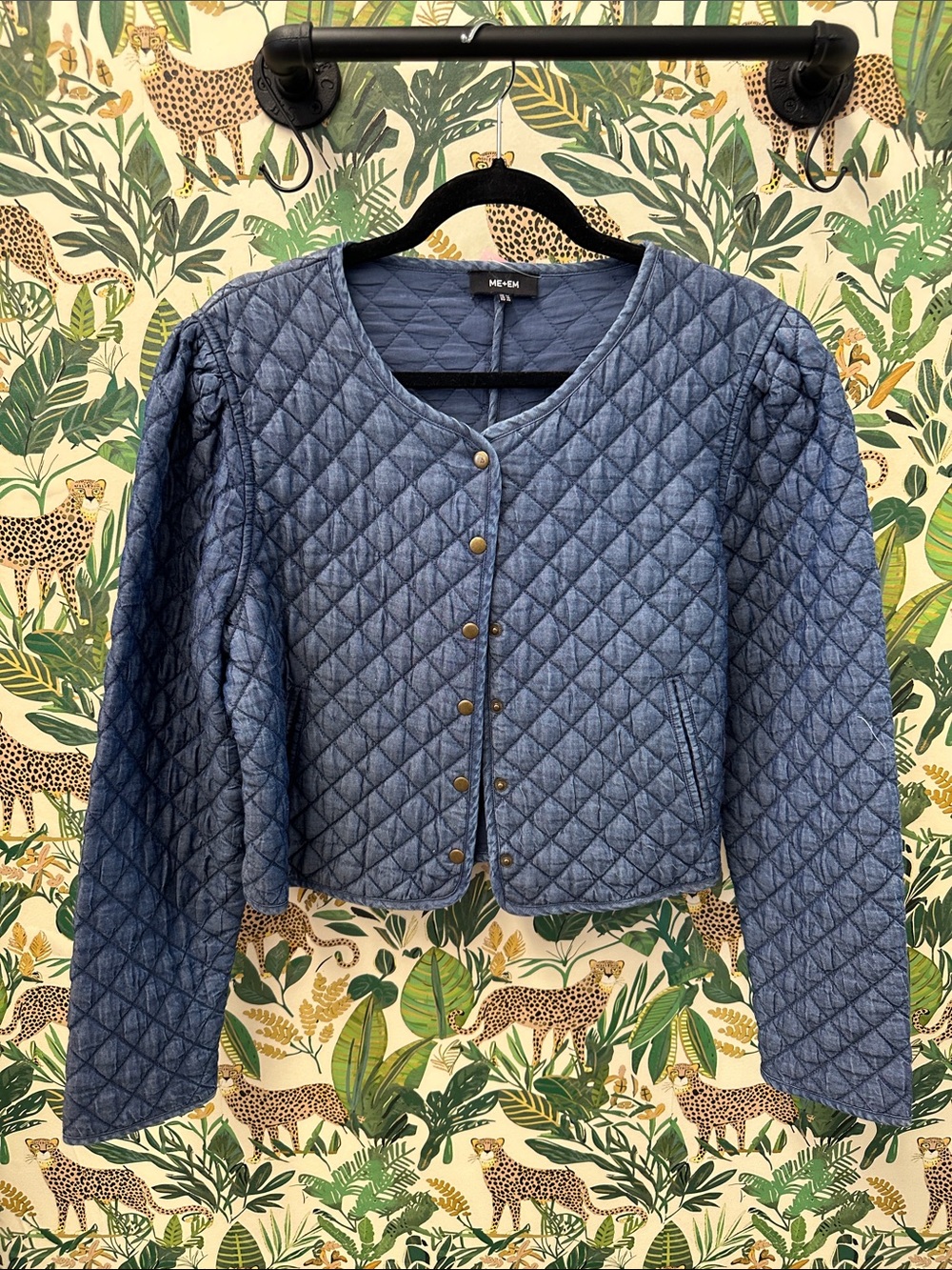 ME+EM Quilted Denim-Blue Snap Jacket